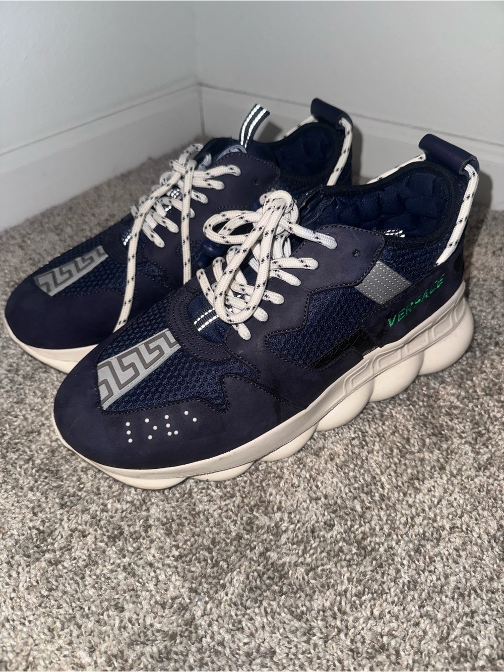 Versace Navy and White Men's Chunky Runner Sneakers